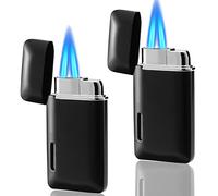 Futlidys 2 Pack Mini Jet Double Flame Butane Gas Lighter with Visible Window, Refillable and Adjustable Torch Lighter, Great Gifts for Men and Women, Without Gas (Black)