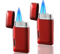 Futlidys 2 Pack Mini Jet Lighter, Double Flame Butane Gas Lighter with Visible Window, Refillable and Adjustable Torch Lighter, Great Gifts for Men and Women, Without Gas (Red)