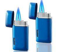 Futlidys 2 Pack Mini Jet Lighter, Double Flame Butane Gas Lighter with Visible Window, Refillable and Adjustable Torch, Great Gifts for Men and Women, Blue