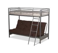 Futon Bunk Bed (With One Futon Mattress) in Silver Metal Finish Mattress Guru Brown Double