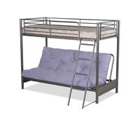 Futon Bunk Bed (With One Futon Mattress) in Silver Metal Finish Mattress Guru Lilac Double