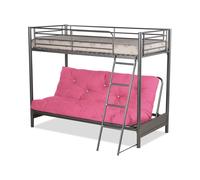 Futon Bunk Bed (With One Futon Mattress) in Silver Metal Finish Mattress Guru Pink Double