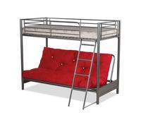 Futon Bunk Bed (With One Futon Mattress) in Silver Metal Finish Mattress Guru Red Double