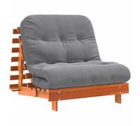 Futon Folding Sofa Bed with Mattress, Brown, 90 x 206 x 11 cm, Solid Pine Frame for Living Room, Guest Room, Space-Saving and Comfortable Sitting, Lying and Sleeping