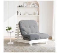 Futon sofa bed Solid pine white 90x206x11cm with Grey Foam Mattress 60x200 8cm.