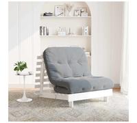 Futon sofa bed Solid pine wood white 80x206x11 + 60x200x8cm foldable mattress.