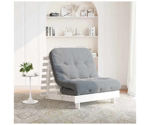 Futon sofa bed Solid pine wood white 80x206x11 + 60x200x8cm foldable mattress.