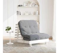 Futon Sofa Bed White with Mattress 90 x 206 x 11 cm Solid Pine Foldable Space Saving for Living Room Office Guest Room with Adjustable Backrest and Sturdy Wooden Frame
