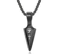 FUTPLOR Arrow Necklace Big Arrowhead Pendant for Men Stailess Steel Silver Black Gold Spear Pendant Eye of Horus Necklace Egyptian Charm Amulet Totem Pendant 24 Inches Box Chain, L, Stainless Steel
