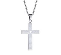FUTPLOR Bible Cross Necklace Touchable Bible Text Pendant Cross Bible Verse Jewelry Lord's Prayer Pendant 3D Relief Text Crucifix Stainless Steel Religious Christian Faith Gifts for Men Women