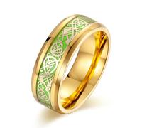 FUTPLOR Celtic Dragon Ring, High Polished Stainless Steel Rings Jewelry for men Party Glow Luminous Nibelungen Band Ring Men's Comfort Wedding Ring, Size 9, Stainless Steel, No Gemstone