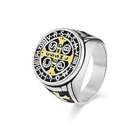 FUTPLOR - Saint Benedict Exorcism Ring, Titanium Steel Catholic Ring, St Benedict Medal Ring, Roman Cross Protection Catholic Ring, Amulet Religious Jewelry for, Talla 8, Titanium and Stainless Steel