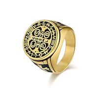 FUTPLOR St Benedict Exorcism Ring, Titanium Steel Catholic Ring for Men Saint Benedict Medal Catholic Roman Cross Protection Jewelry Religious Amulet Signet Rings Big Size 7/8/9/10/11/12/13, Size 8