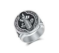 FUTPLOR St Benedict Signet Ring for Men Women, Stainless Steel Saint san benito Catholic Exorcism Rings Protection Retro Jewelry Gift, Stainless Steel, No Gemstone