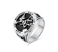 FUTPLOR St. Michael Signet Ring Saint Archangel San Miguel Cross Rings Stainless Steel Amulet Protection Men Women Jewelry, Stainless Steel, No Gemstone