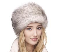 Futrzane Classic Cossack Hat - Faux Fur Hats for Women - Warm Furry Russian Hat (XL, White with Black Classic)