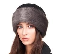 Futrzane Classic Trim Hat - Faux Fur Trimmed Hats for Women - Classy Fleece Cap (M, Black - Grey Short Classic)