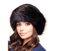 Futrzane Classic Trim Hat - Faux Fur Trimmed Hats for Women - Classy Fleece Cap (M, Navy Blue - Navy Blue with Brown Classic)