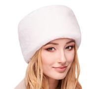 Futrzane Modern Cossack Hat - Ladies Faux Fur Hats - Soft Winter Hat for Women (M, White Modern)