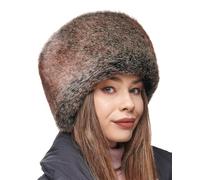 Futrzane Siberian Cossack Hat - Russian Fur Hats for Women - Fluffy Winter Hat (S, Brown Siberian)