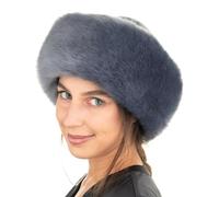 Futrzane Siberian Trim Hat - Womens Leather Faux Fur Hats - Elegant Russian Hat (L, Steel Blue - Steel Blue Siberian)