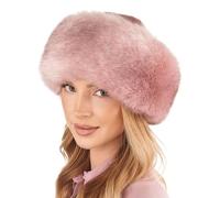 Futrzane Siberian Trim Hat - Womens Leather Faux Fur Hats - Elegant Russian Hat (M, Pink - Pink Siberian)