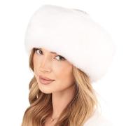 Futrzane Siberian Trim Hat - Womens Leather Faux Fur Hats - Elegant Russian Hat (XL, White - White Siberian)