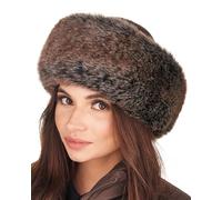 Futrzane Siberian Trim Hat - Womens Leather Faux Fur Hats - Elegant Russian Hat (XS, Brown - Brown Siberian)