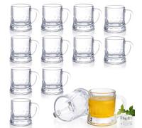 Futtumy 2 OZ Mini Beer Mug Shot Glasses with Handles, Mini Beer Shot Glass for Christmas Party Birthday BBQ, Beers Mugs for Freezer Men Women Father Dad Beers Whiskey, Shot Glasses Bulk(12 PCS, Glass)