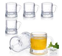 Futtumy 2 OZ Mini Beer Mug Shot Glasses with Handles, Mini Beer Shot Glasses for Party Christmas Birthday BBQ, Beers Mugs for Freezer Men Women Father Dad Beer Whiskey, Beers Mugs Bulk(6 PCS, Glass)
