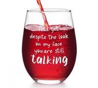 Futtumy And Yet Despite the Look on My Face You Are Still Talking Wine Glasses, Funny White Elephant Gifts for Women, Funny Christmas Gifts for Women Boss Lady Mom Grandma Coworkers, Wine Glass Gifts