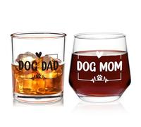 Futtumy Dog Mom and Dog Dad Wine Glass Set, Best Gifts for Dog Lovers Parents, Mom and Dad Gifts, Christmas Gifts for Parents, New Parents Gifts for Couples from Adult Children