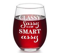 Futtumy Funny Stemless Wine Glasses for Women, Mother, Classy Sassy and a Bit Smart Assy, Cute Wine Glass for Sister Women Friends Coworkers Her, Galentines Birthday Christmas Inspirational Gift, 17oz