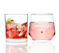 Futtumy Godparents Proposal Gift, Godfather Godmother Est 2025 Whiskey Wine Glasses for Godmother Godfather Christmas Mothers Day Fathers Day Birthday, Baptism Gift for Godparents from Godchild