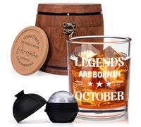 Futtumy Legends Are Born In October, 10 Oz Whiskey Glass with Wooden Barrel, Birthday Gifts for Men, October Mens Birthday Gifts, 40th 50th 60th Mens Birthday Gift Ideas for Dad Grandpa Husband Son