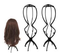 Futuhada 2 Pcs Wig Stands, 50 cm Portable Head Holders, Collapsible Detachable Women Display Support Tool, Plastic Folding Stand for Hats, Drying, Storage and Nursing, Black