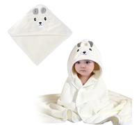 Futuhada Cute Baby Bath Towel with Hood, Soft Absorbent Coral Fleece, White, 80*80cm, Cat/Bear Design, Perfect for Newborns to Toddlers