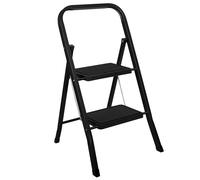 Futura 2 Step Ladder Black, Heavy-Duty Steel Folding Home DIY Step Stool in Black Futura Black