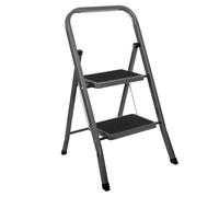 Futura 2 Step Ladder Grey, Heavy-Duty Steel Folding Ladder & Folding Step Stool with Wide Non-Slip Steps, Anti Slip Feet, 150kg Load Capacity, Ideal for Home/Kitchen/Garden or DIY Step Stool