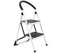 Futura 2 Step Ladder Premium White, Heavy-Duty Steel Folding Step Stool in White Futura White
