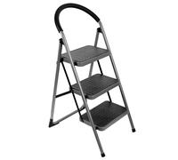 Futura 3 Step Ladder Premium Grey, Heavy-Duty Steel Folding Step Stool in Grey Futura Grey