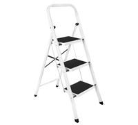 Futura 3 Step Ladder White, Heavy-Duty Steel Folding Ladder & Folding Step Stool with Wide Non-Slip Steps, Anti Slip Feet, 150kg Load Capacity, Ideal for Home/Kitchen/Garden or DIY Step Stool