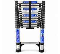 Futura 4.4m Telescopic Ladder, Stainless Steel Extendable Loft Ladder | 4.4m telescopic ladder; 14 rungs + lower platform, 150kg max load, secure locks and compact 90cm storage.