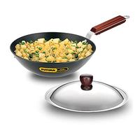 Futura Hard Anodised Deep-Fry Pan(Kadhai) 2-1/2-Litre with Steel Lid and Flat Bottom