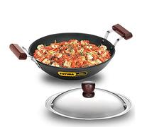 Futura IL23 Induction Compatible Hard Anodised Flat Bottom Deep Fry Pan/Kadhai with Steel Lid, 2.5 Liter