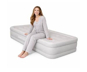 Futura Inflatable Mattress PVC Plush Camping Air Bed 195X96cm Single Size in Grey Futura Grey Single