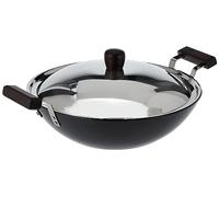 Futura L-47 Hard Anodised Flat Bottom Deep Fry Pan/Kadhai with Stainless Steel Lid, 5-Liter