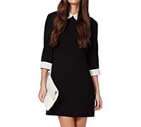 Futura London Womens Black Monochrome Peter Pan Contrast Collar& Cuff 3/4 Sleeve Casual Club Halloween Cocktail Mini Dress