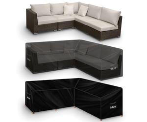 Futura Premium V Shaped Garden Furniture Covers Waterproof 255x255x80cm, Heavy Duty 600D Oxford Fabric Outdoor Rattan Corner Sofa Cover, PVC Lined, Air Vents and UV Safe