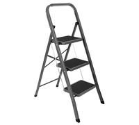 Futura 3 Step Ladder Grey, Heavy-Duty Steel Folding Home Diy Step Stool With Wide Non-Slip Steps & Anti Slip Feet 150Kg Capacity